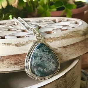 NEW Moss Agate and Sterling Silver Pendant